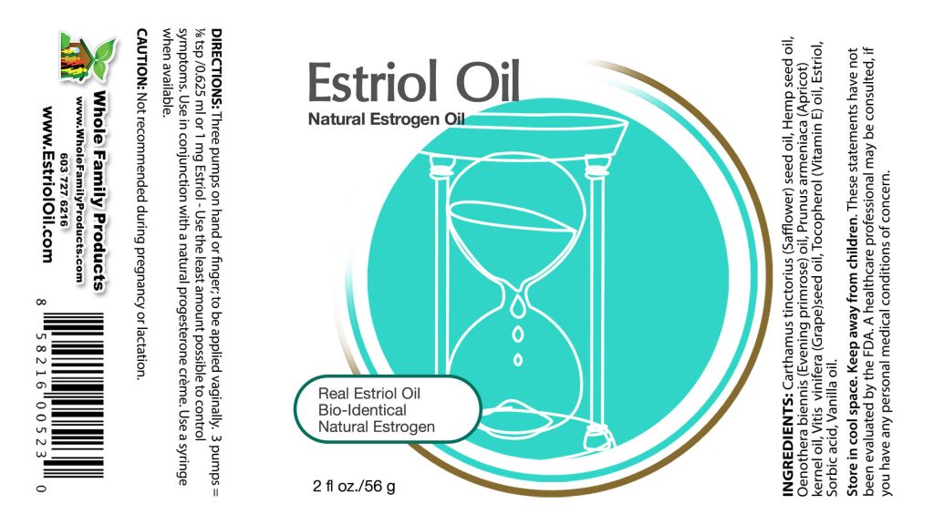Estriol Oil Natural Estrogen Oil 2oz Pump Product Label