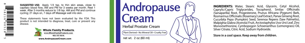 Andropause Cream Jar 2 oz - WFP Product Label