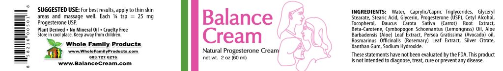 Balance Cream Natural Progesterone - 2 oz Jar Product Label