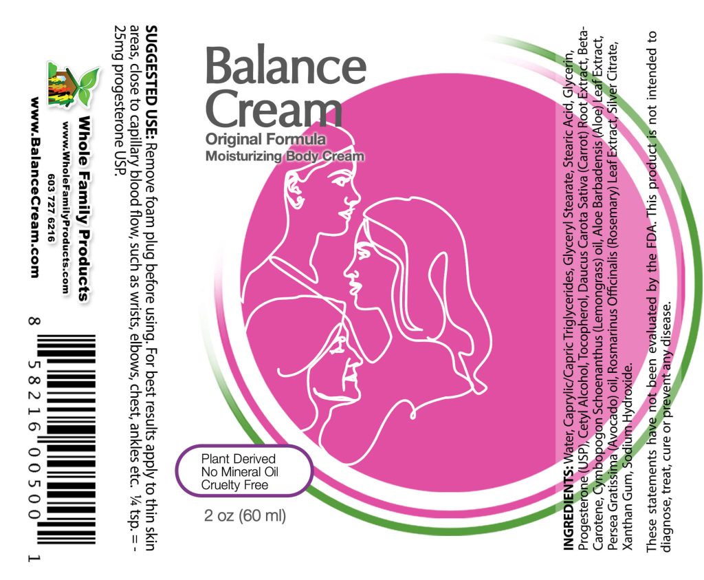 Balance Cream Natural Progesterone - 2oz Pump Product Label
