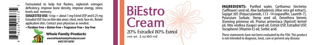 BiEstro Cream 2 oz Jar Product Label