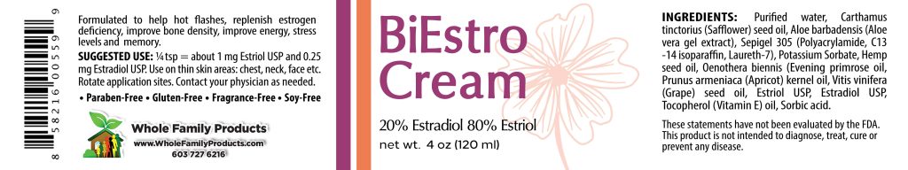 BiEstro Cream 4 oz Jar Product Label
