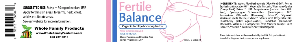 Fertile Balance Organic USP Progesterone Cream 2oz Jar New and Improved -Product Label